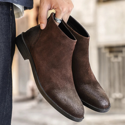 Men's Leather Suede Chelsea Boots Zipper Brown