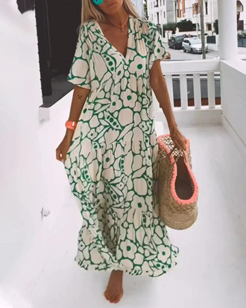 Women's Floral Maxi Dress V Neck