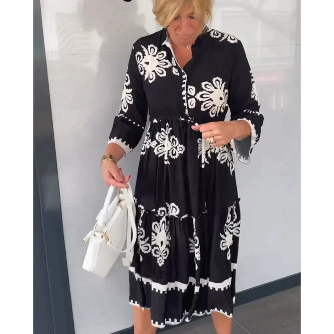 Women's Floral Print Autumn Dress Elegant Fit