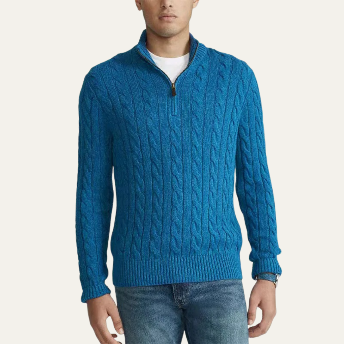 Men's Mock Neck Knitted Sweater Half Zip