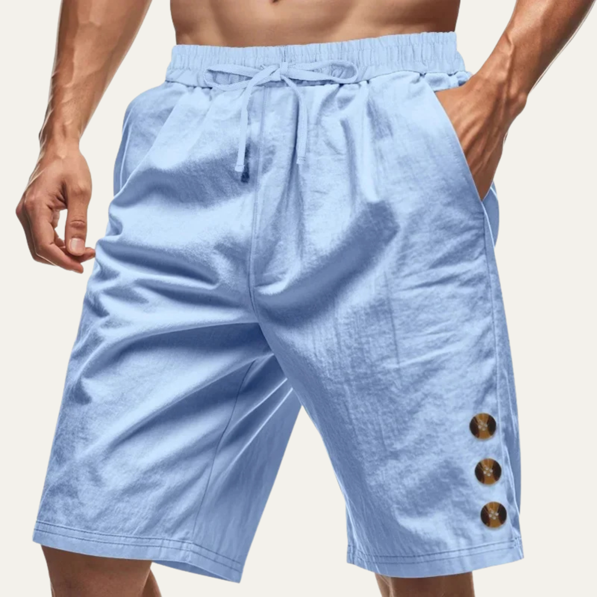 Men's Summer Shorts Cotton Drawstring Beige