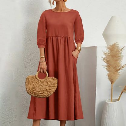 Women's Patchwork Midi Dress Comfortable Loose Fit