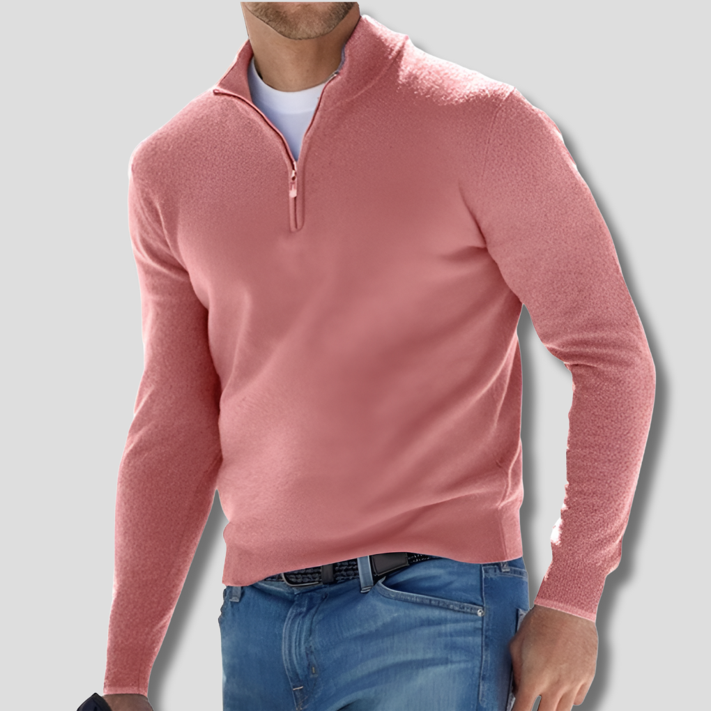 Men's Cotton Pullover Sweater Zipper Collar