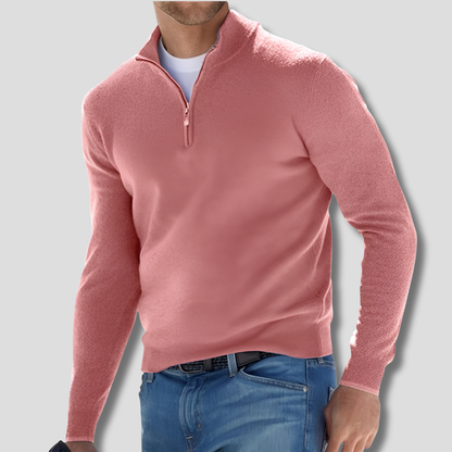 Men's Cotton Pullover Sweater Zipper Collar