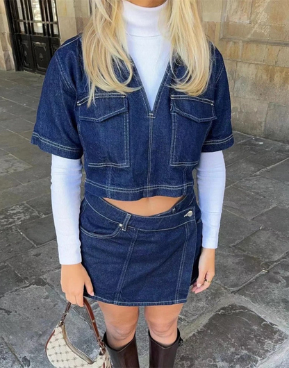 Women's Denim Two-Piece Set Skirt