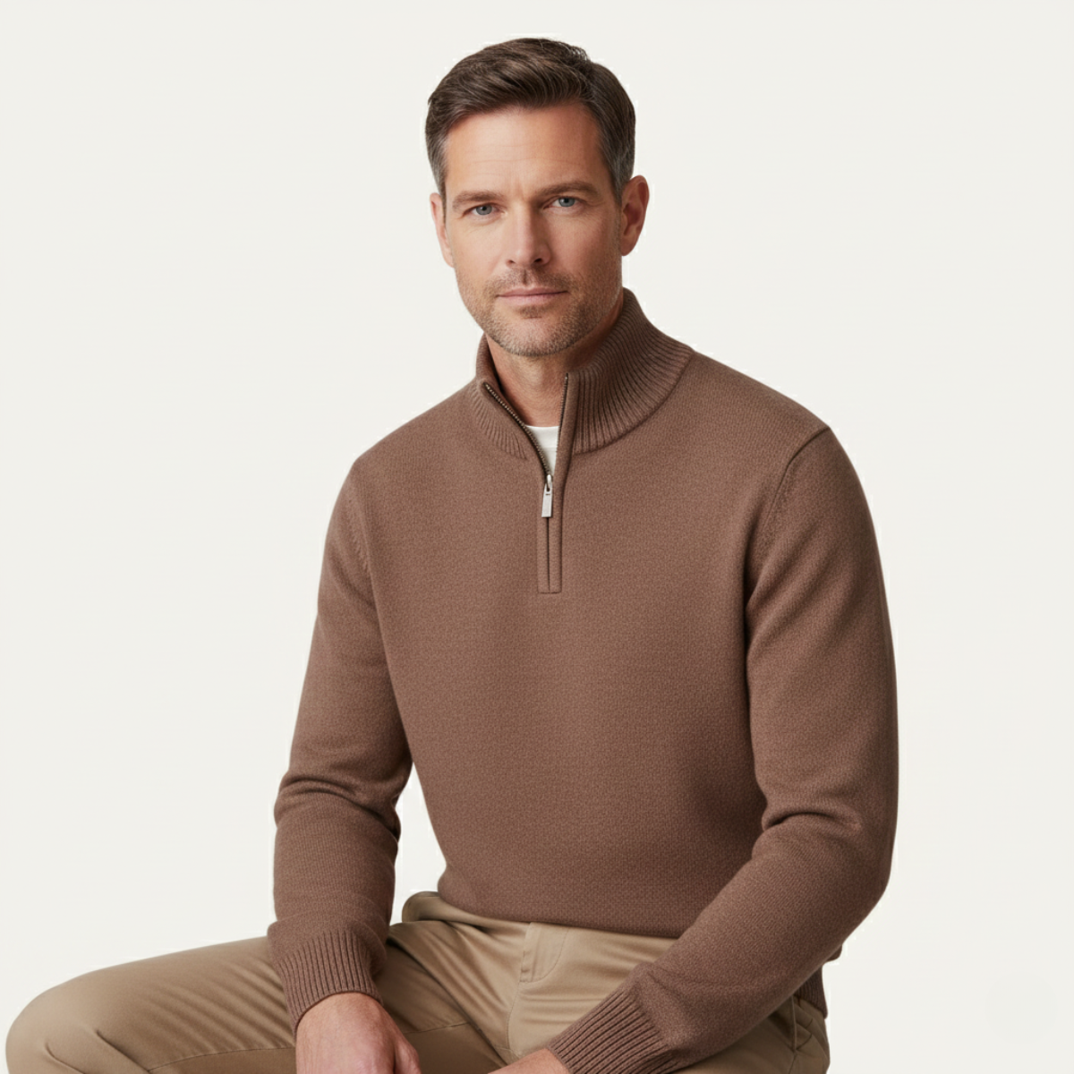 Men's Wool Quarter Zip Sweater Soft Knit