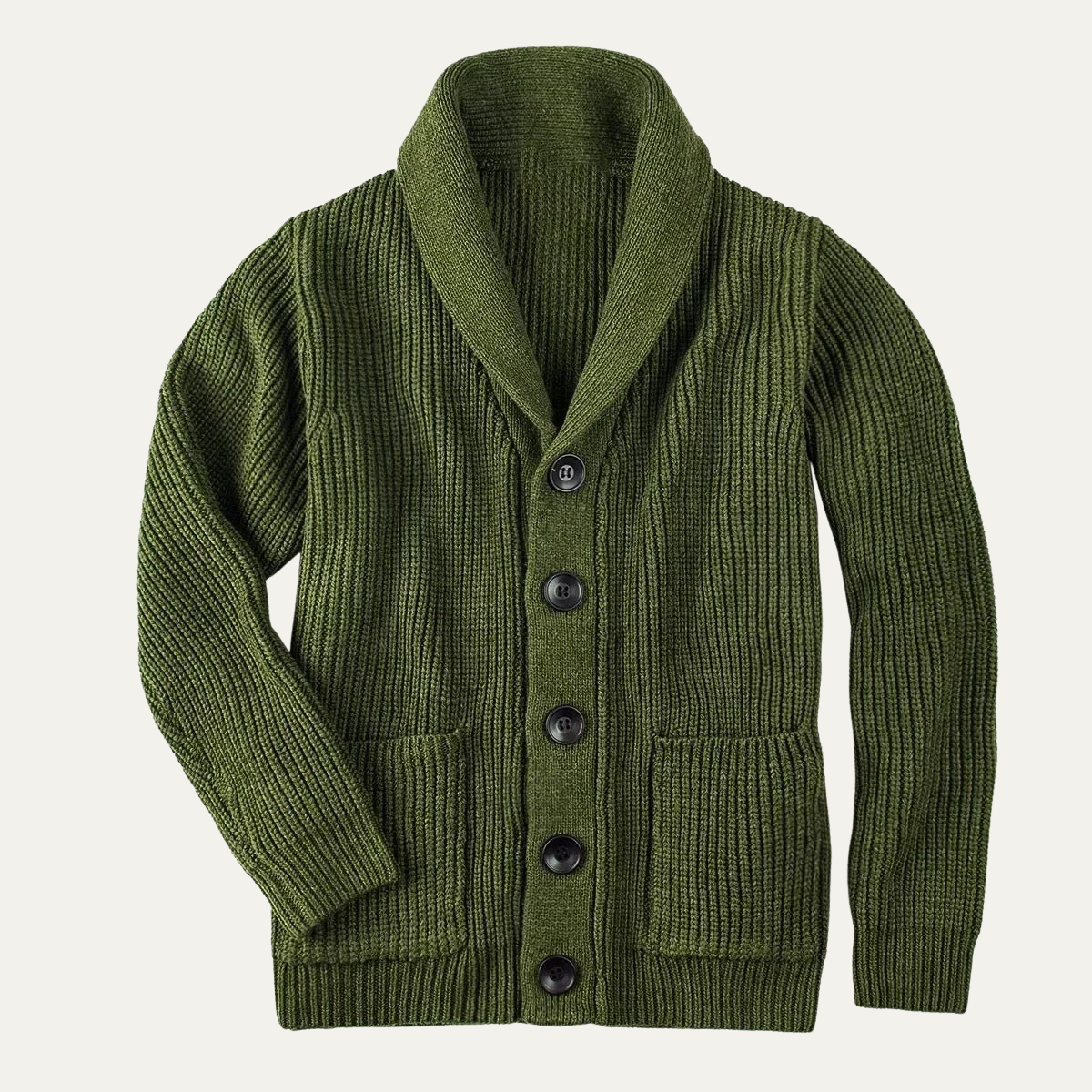 Men's Chunky Knit Cardigan Cotton Blend Shawl Collar