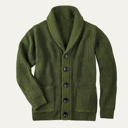 Men's Chunky Knit Cardigan Cotton Blend Shawl Collar