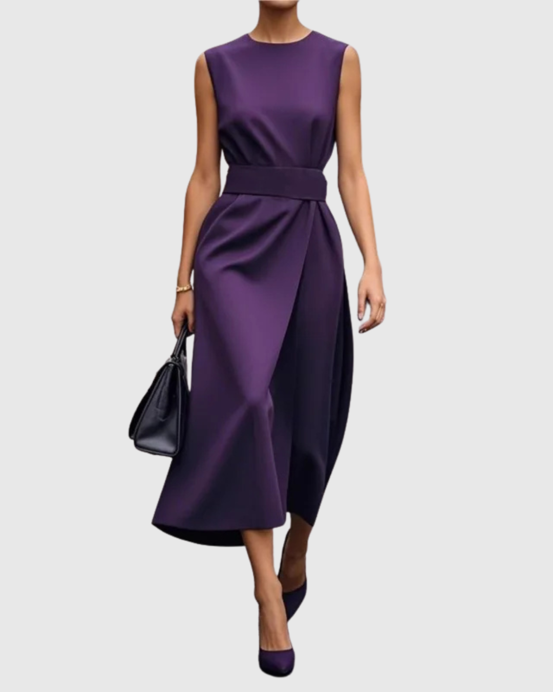 Vera Women's Sleeveless Midi Dress Twist Waist Round Neck