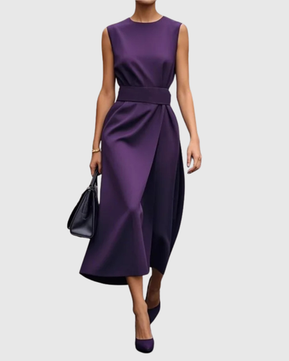 Vera Women's Sleeveless Midi Dress Twist Waist Round Neck