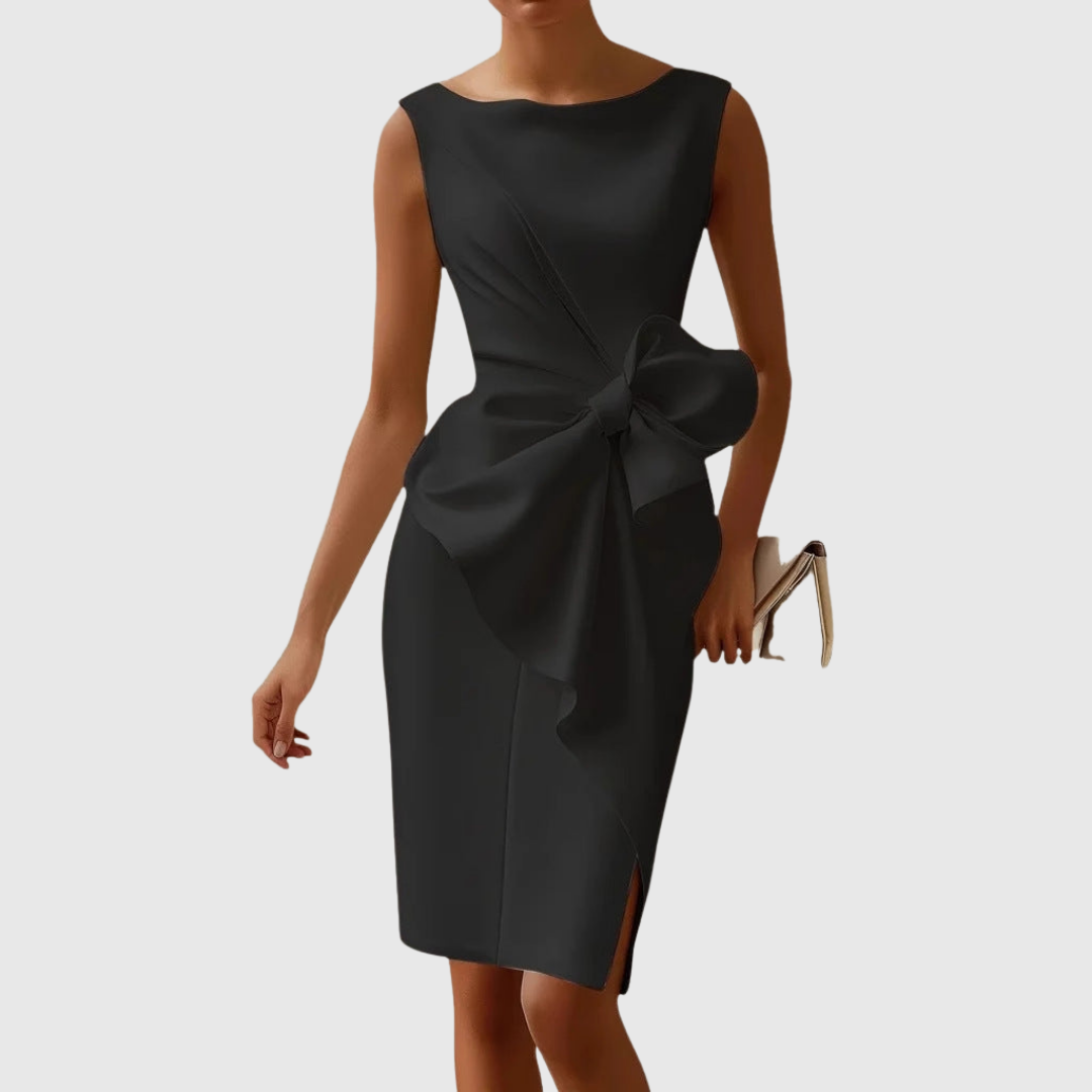 Women's Sleeveless Midi Dress Bow Detail Navy - Vonnera