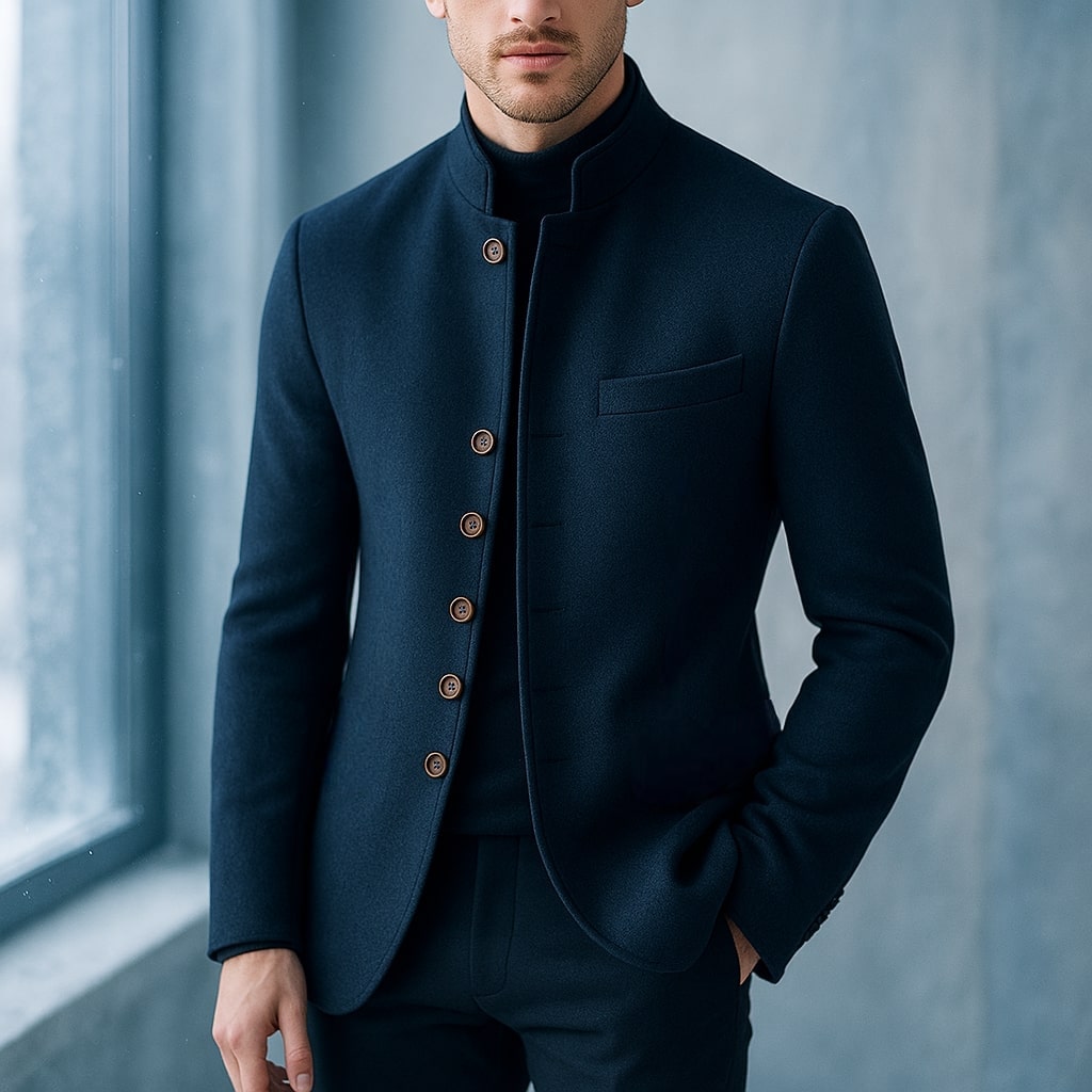Marsimo Mens Wool Stand Collar Jacket