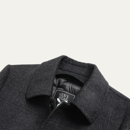Men's Wool Trench Coat Mid Length Plaid Down Filled