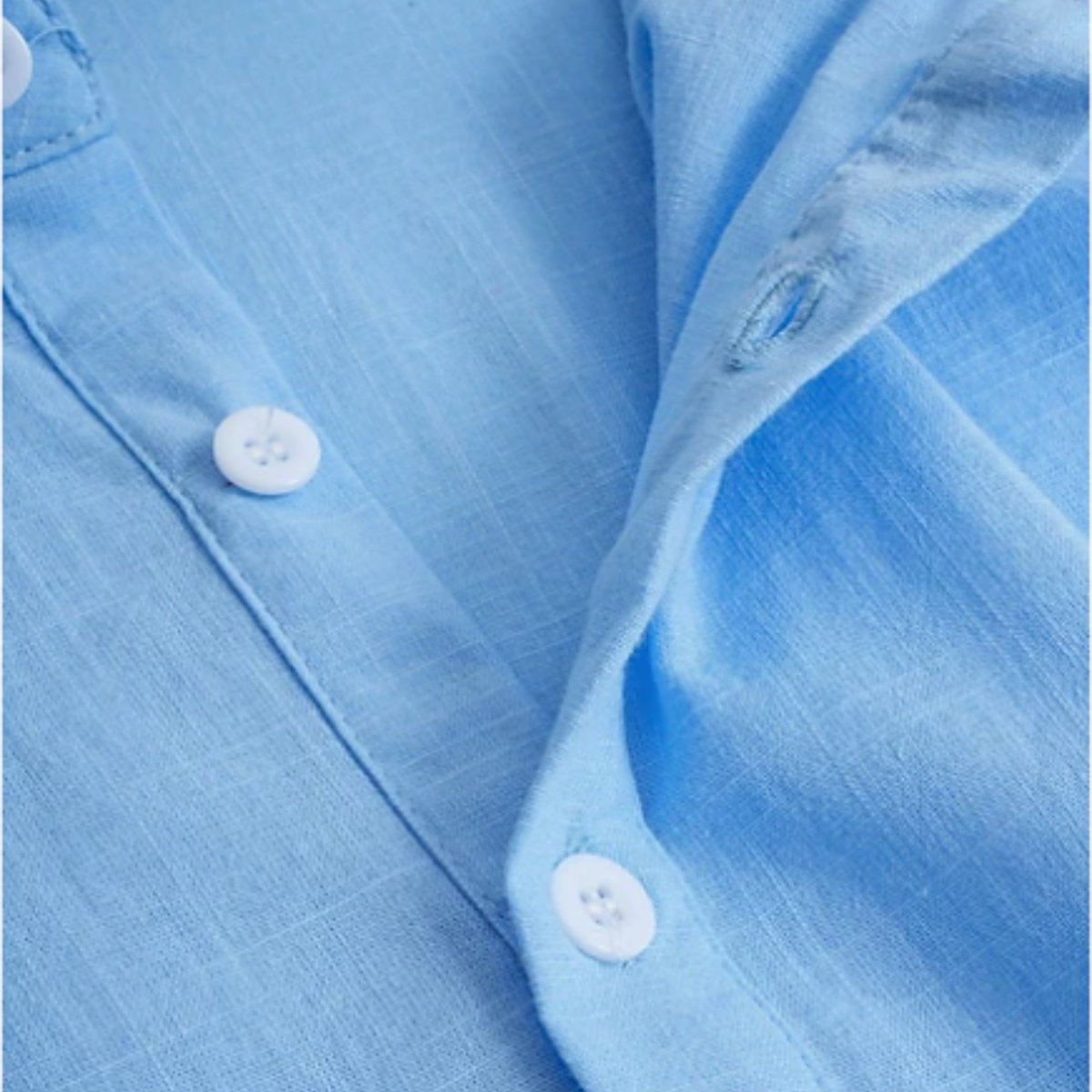 Men's Linen Casual Button Up Shirt Breathable Light Blue