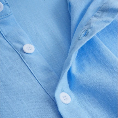 Men's Linen Casual Button Up Shirt Breathable Light Blue