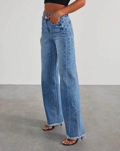 Women's Wide Leg Jeans Frayed Hem