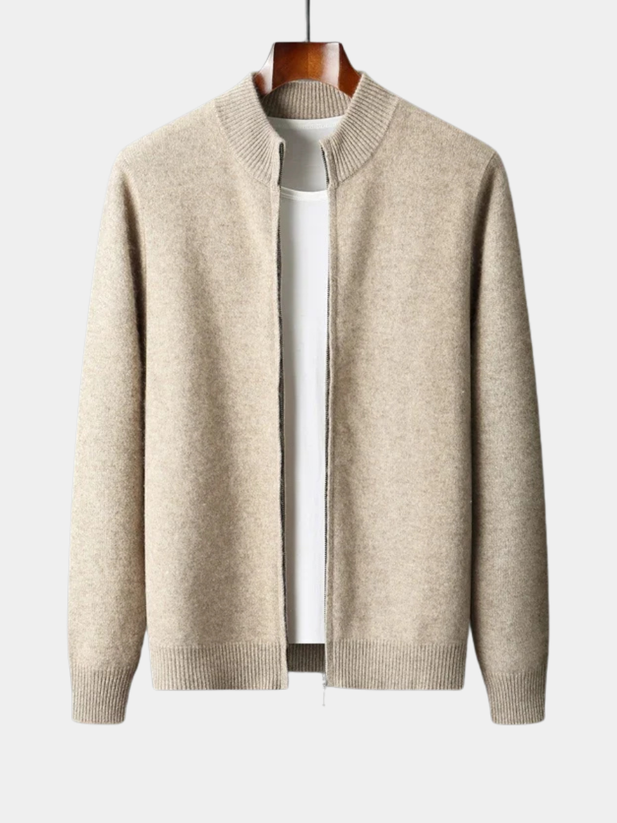 Men's Zip Front Cardigan Ribbed Collar - Vonnera