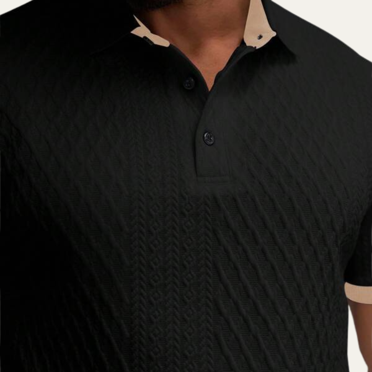 Men's Textured Polo Shirt Contrast Collar