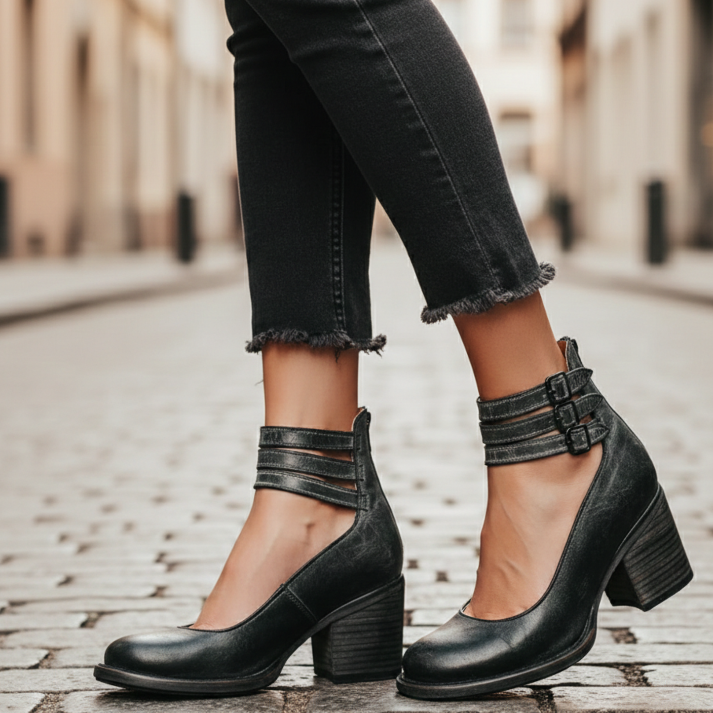 Women’s Block Heel Pumps Ankle Strap Buckle Dress Shoes