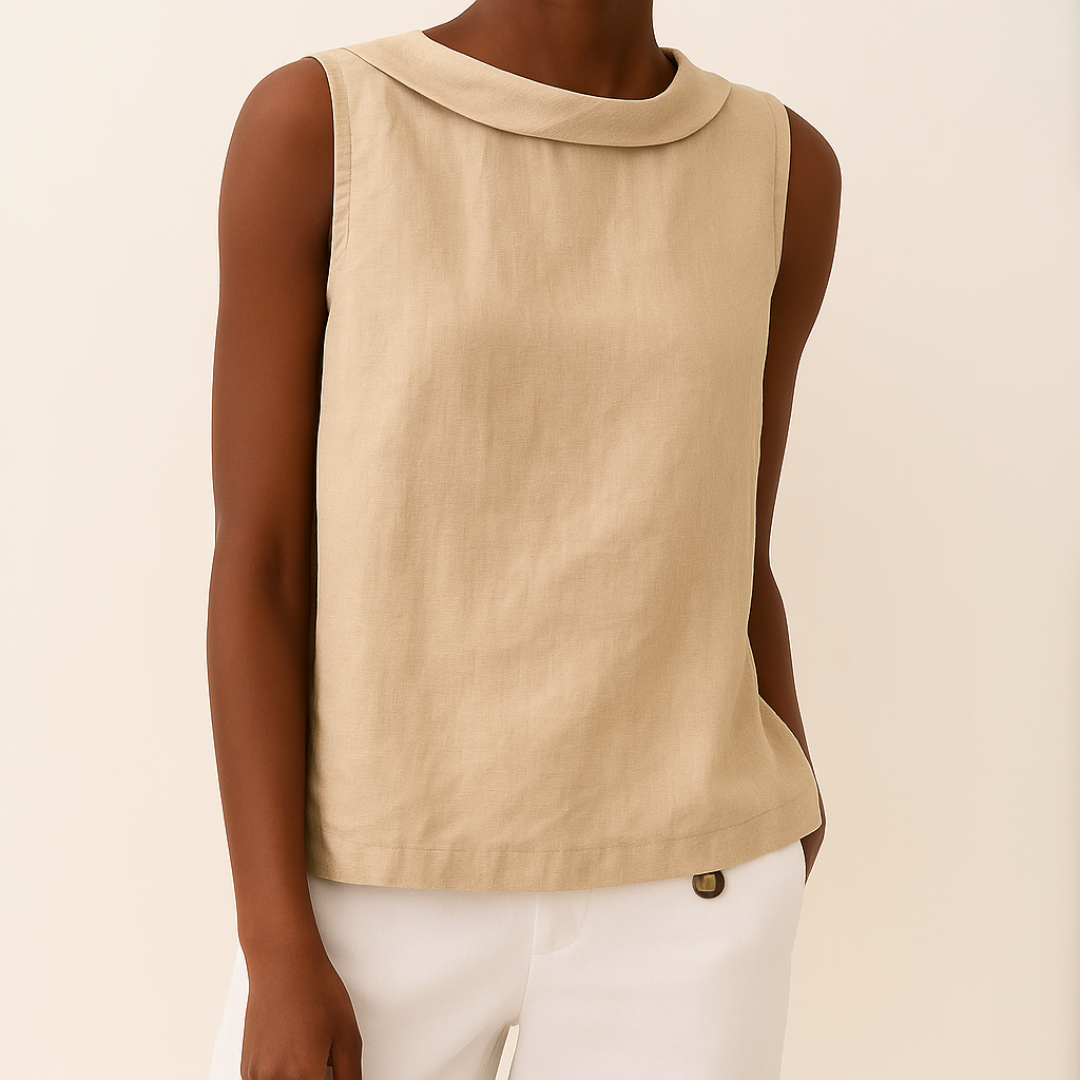 Women's Sleeveless Blouse Rolled Collar