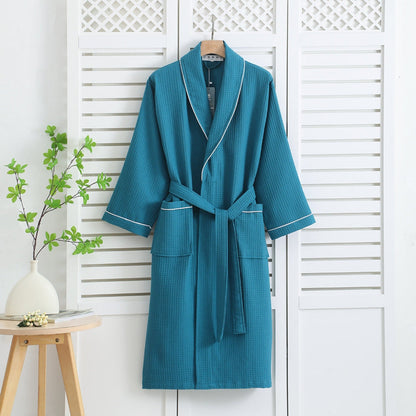 Cotton Waffle Bathrobe Lightweight Kimono Style