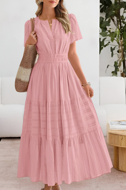 Women's Short Sleeve Maxi Dress Tiered Skirt