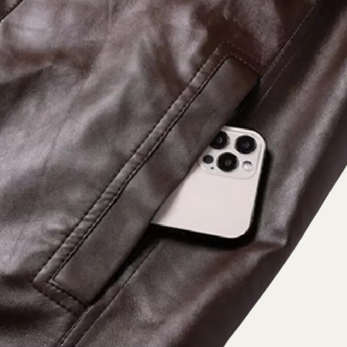 Men's Leather Zip Up Jacket Fleece Lined Coat