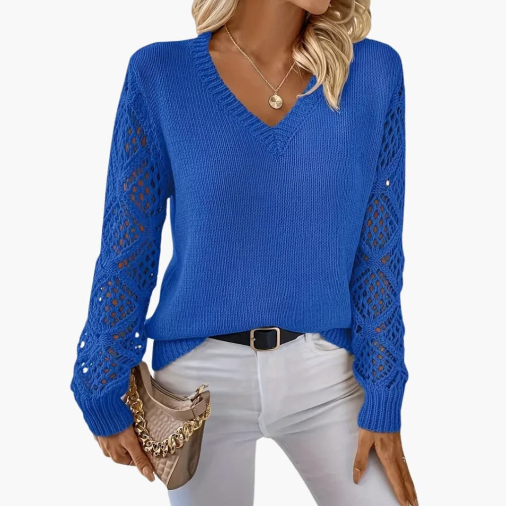 Women's V-Neck Long Sleeve Sweater Fine Knit