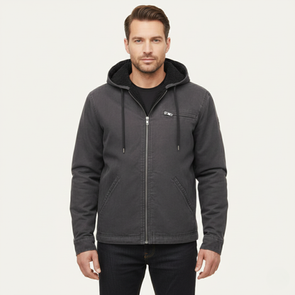 Men's Fleece Lined Hooded Jacket Warm Retro