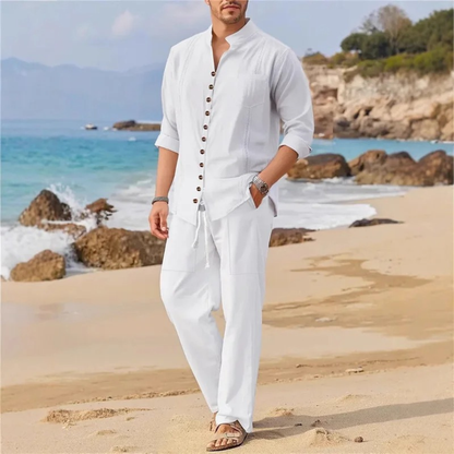 Men's Cotton Linen Shirt Set 2 Piece