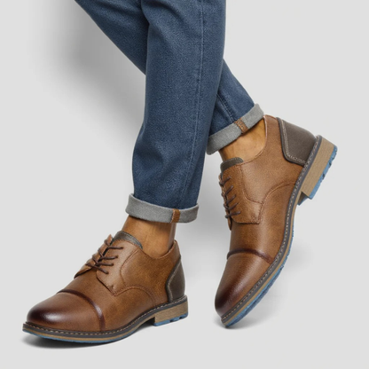 Monferrato Men's Leather Oxford Shoes Lace Up Brown