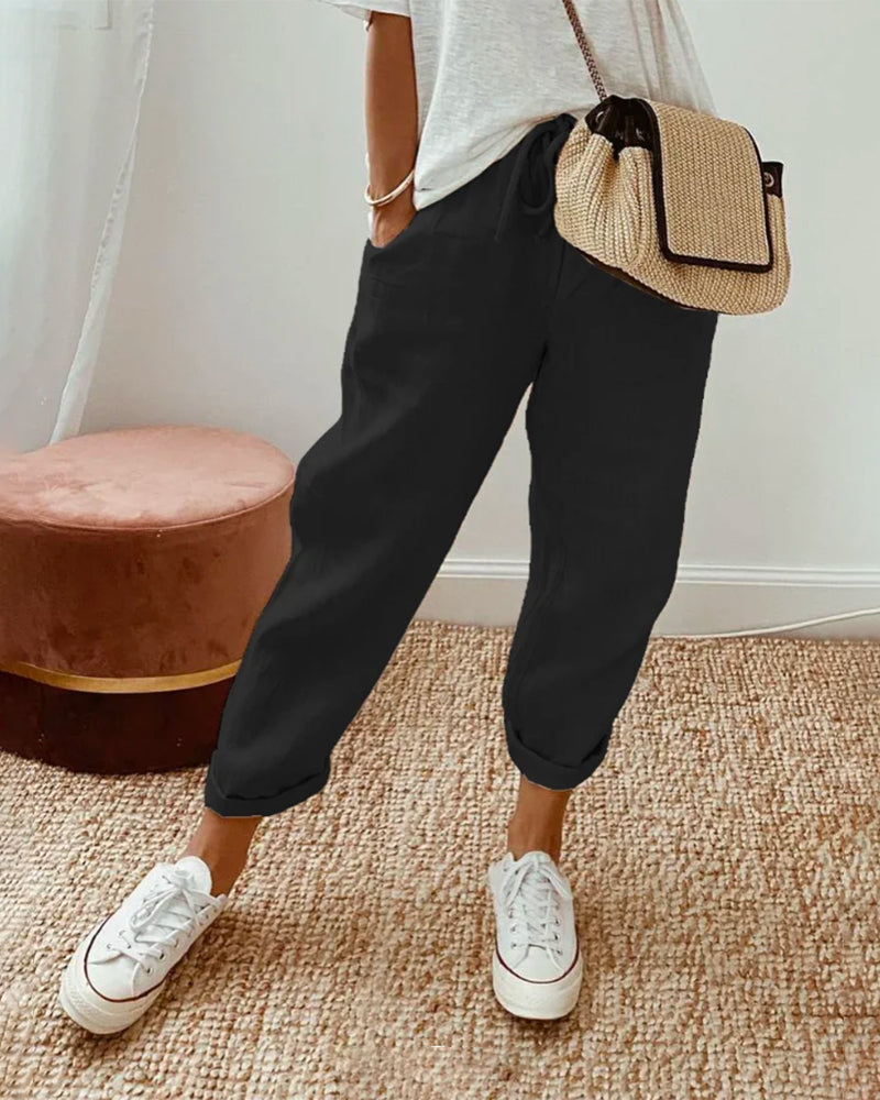 Linen Casual Pants Breathable Beige