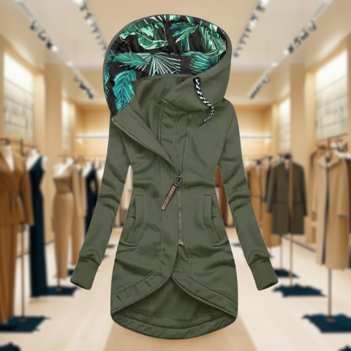 Women's Waterproof Hooded Rain Jacket Lightweight Asymmetric Zip Black