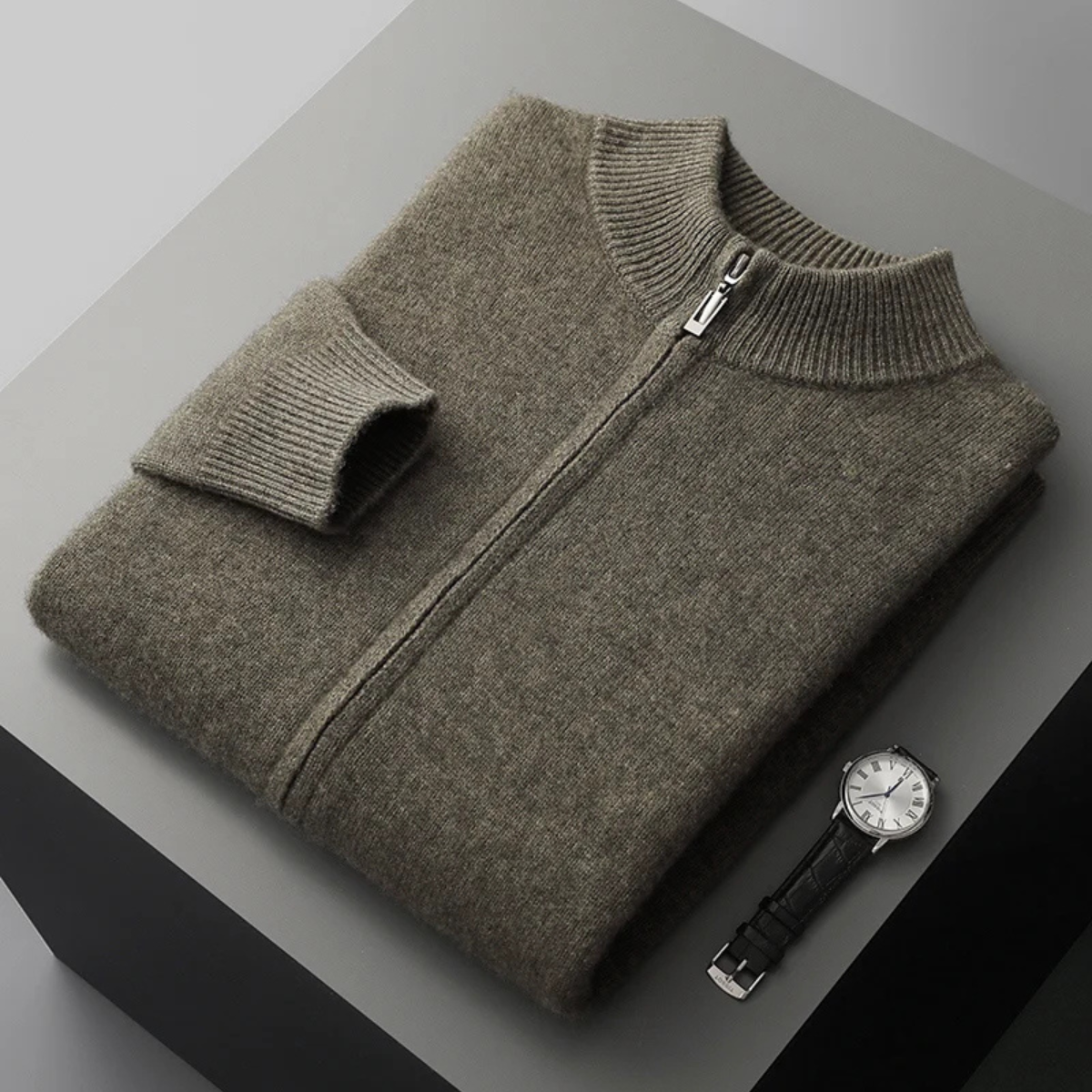 Men's Merino Mock Neck Zip Cardigan
