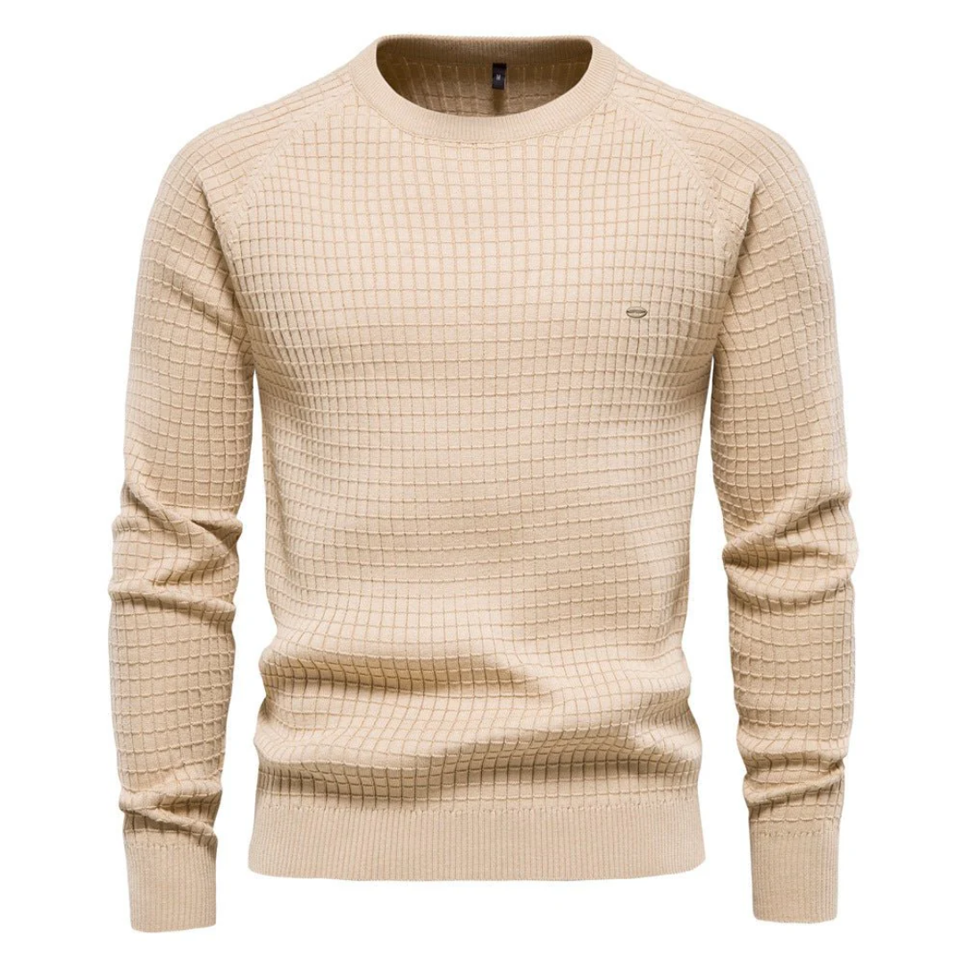 Men's Slim Fit Crew Neck Sweater Textured Knit Navy