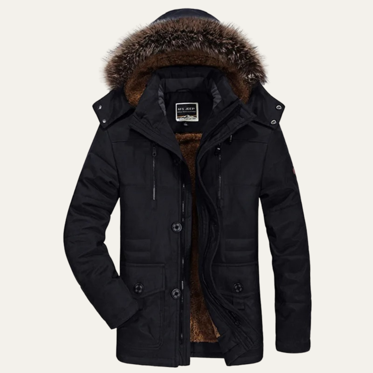 Men's Fur Hooded Jacket Warm Multi-Pocket