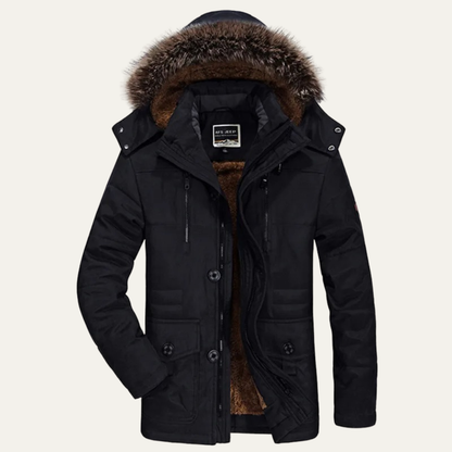 Men's Fur Hooded Jacket Warm Multi-Pocket
