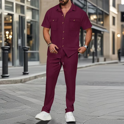 Men's Casual Button Up Shirt Pants Set