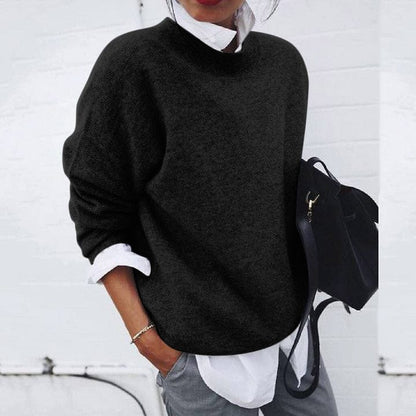 Women's Soft Knit Sweater Relaxed Fit Round Neck