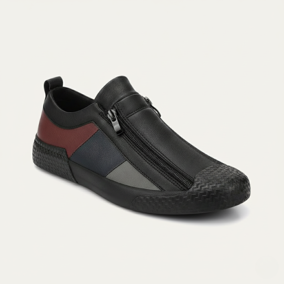Men's Leather Sneakers Zip Up Black