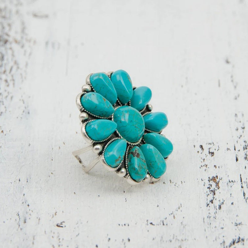 Turquoise Flower Ring Alloy
