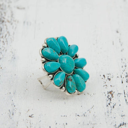 Turquoise Flower Ring Alloy