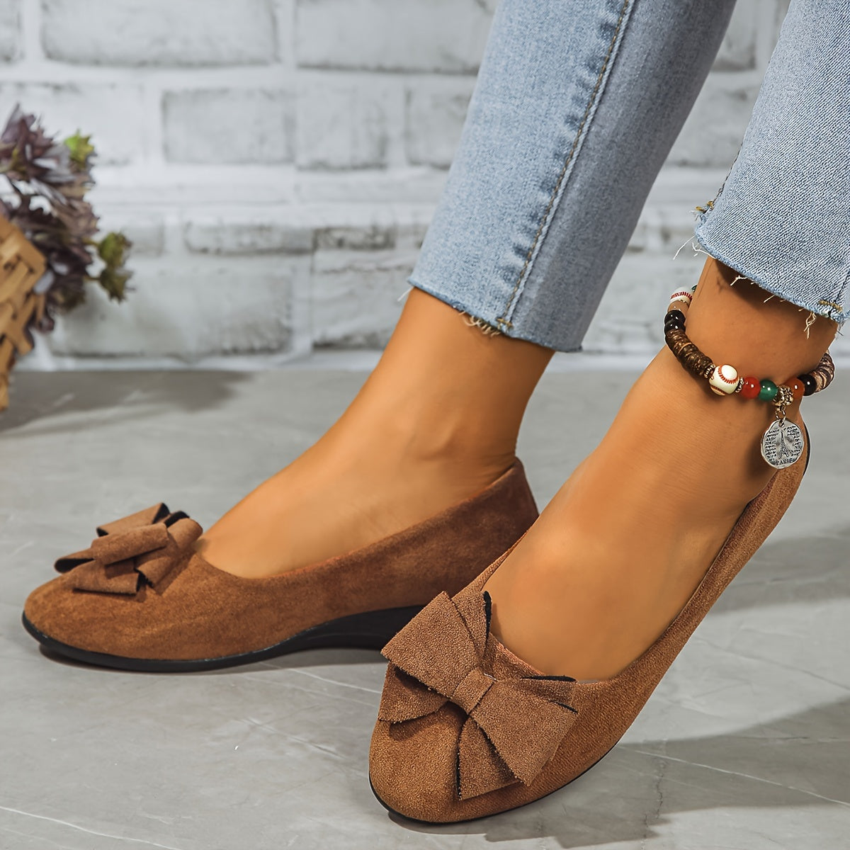 Women's Ballet Flats Slip-On Round Toe Bow Detail