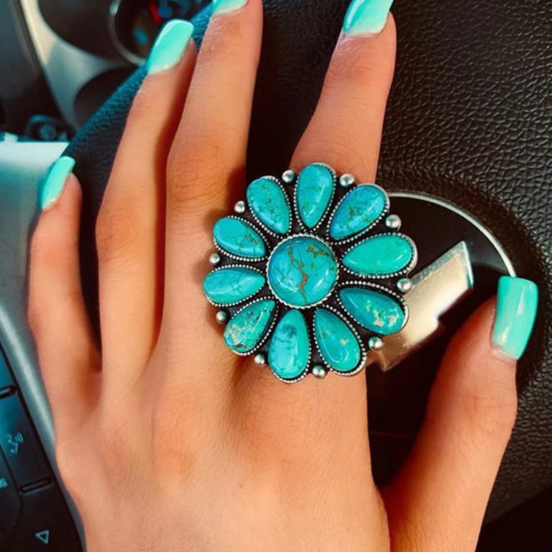 Turquoise Flower Ring Alloy - Vonnera