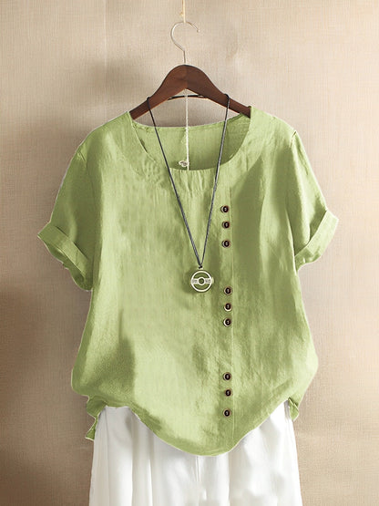 Women's Cotton Linen Blouse Short Sleeve