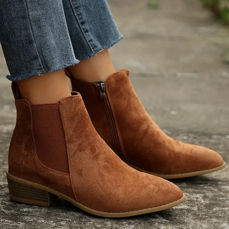 Women's Low Heel Ankle Boots Pointed Toe