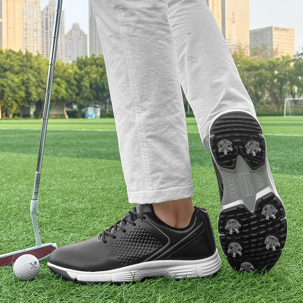 Mens Golf Shoes Waterproof Leather Black