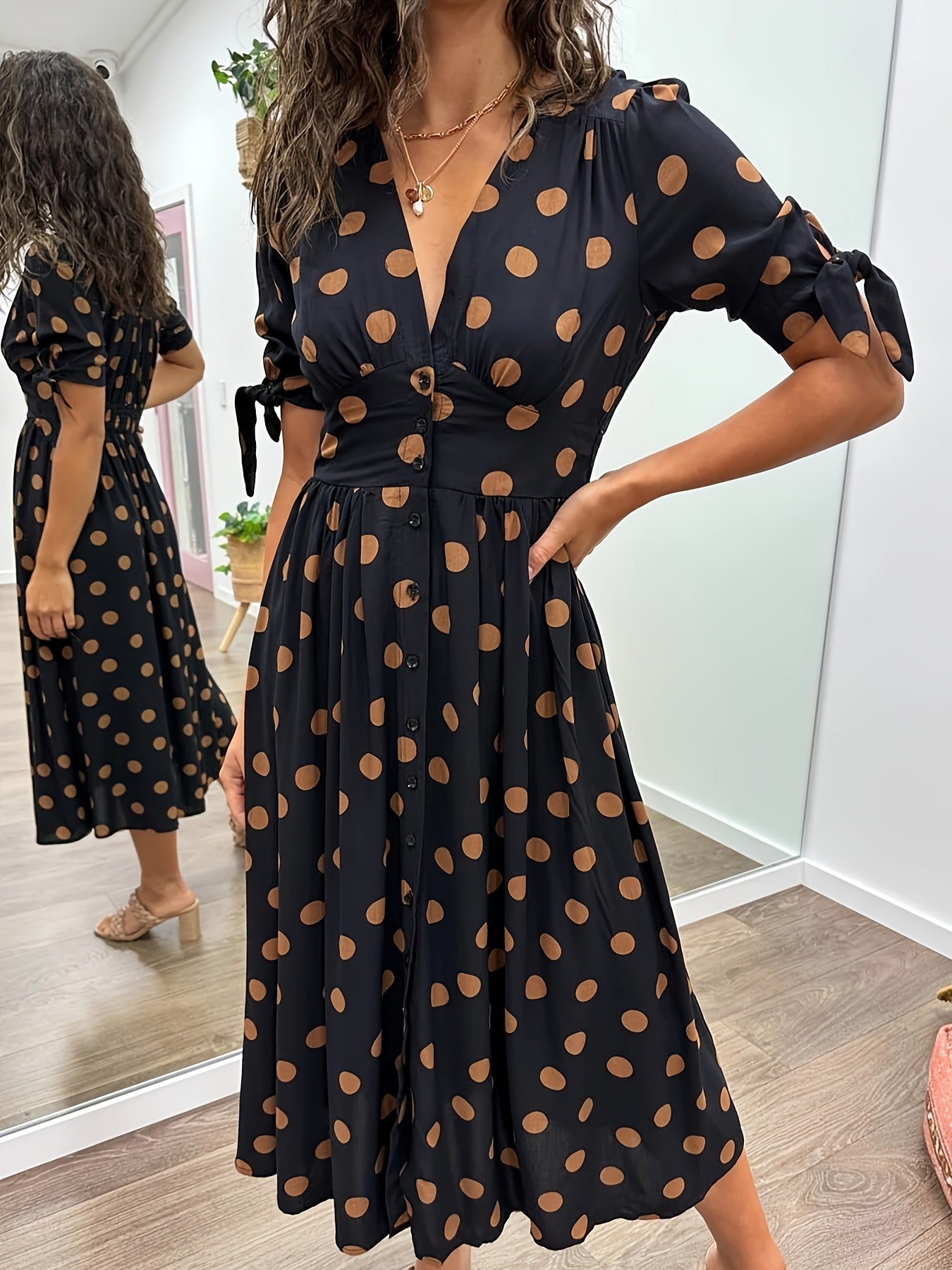 Women's Polka Dot Midi Dress - Vonnera