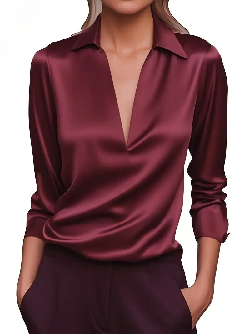 Women's Long Sleeve Blouse Draped Neck