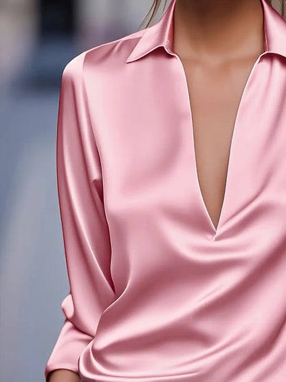 Women's V-Neck Satin Blouse